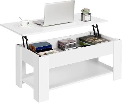 Yaheetech Lift Up Coffee Table White 98x50 cm Hidden Storage Drawer