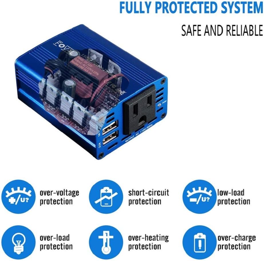 Foval 150W Power Inverter DC 12V to 110V AC Converter with 3.1A Dual USB Car Charger: Automotive