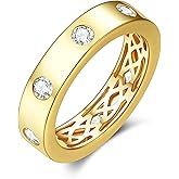 LOIPURI Moissanite Wedding Bands for Women 14k Gold Plated Eternity Engagement Ring 5mm Wide Non Tarnish Anniversary Birthday Day Gifts