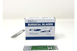 Disposable Surgical Scalpel Blades Sterile Sizes 10 11 15 21 22 High Grade Carbon Steel 2.1% 10xx Individually Foil Wrapped by P&P Medical Surgical Box of 100 (22)