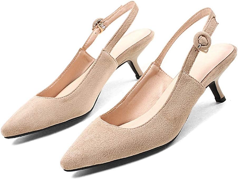 Women's Kitten Low Heel Slingback Pumps Pointed Toe Slip On Sandal Comfy Stiletto Dress Party Shoes