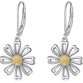 Rnivida 925 Sterling Silver Daisy Earrings for Women,Hypoallergenic Leverback Drop Dangle Earrings Flower Jewelry Gifts for Sensitive Ears