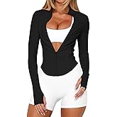 LEEDYA Women's Long Sleeve Workout Jackets Zip Up Lightweight Slim Fit Track Tops Fall Yoga Athletic Shirts with Pockets