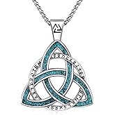REDSUN Celtic Pendant Necklace for Men Women 925 Sterling Silver Trinity Knot Pendant with Turquoise/Onyx/Abalone Shell Viking Jewelry Gifts for Birthday Christmas Gifts, with Stainless Steel Chain