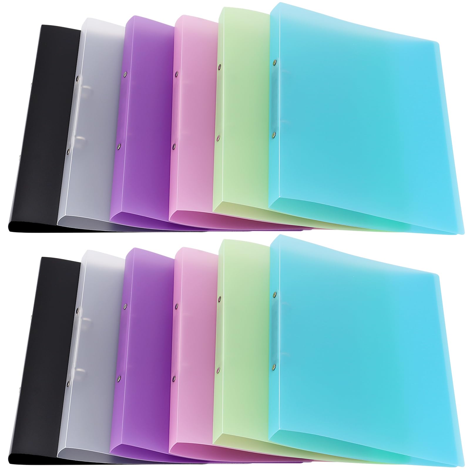 DAKFOOK 12 PCS A4 Ring Binders, 2 O-Ring Translucent Flexible Plastic File Folder, 23mm Multicolor Spine Document Organiser for Paperwork School Home Work Office Travel, 6 Assorted Colours