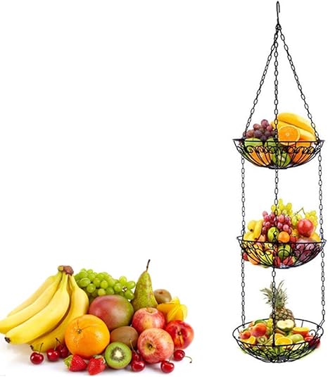 Amazon 3層ぶら下げフルーツバスケット フルーツホルダーキッチン収納バスケットスタンド フルーツ食品収納バスケット フルーツ スナック パン 野菜用 フルーツバスケット フルーツバスケット オンライン通販