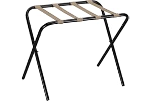 Household Essentials 2126-1 Folding Luggage Rack | Black Frame with Khaki Straps