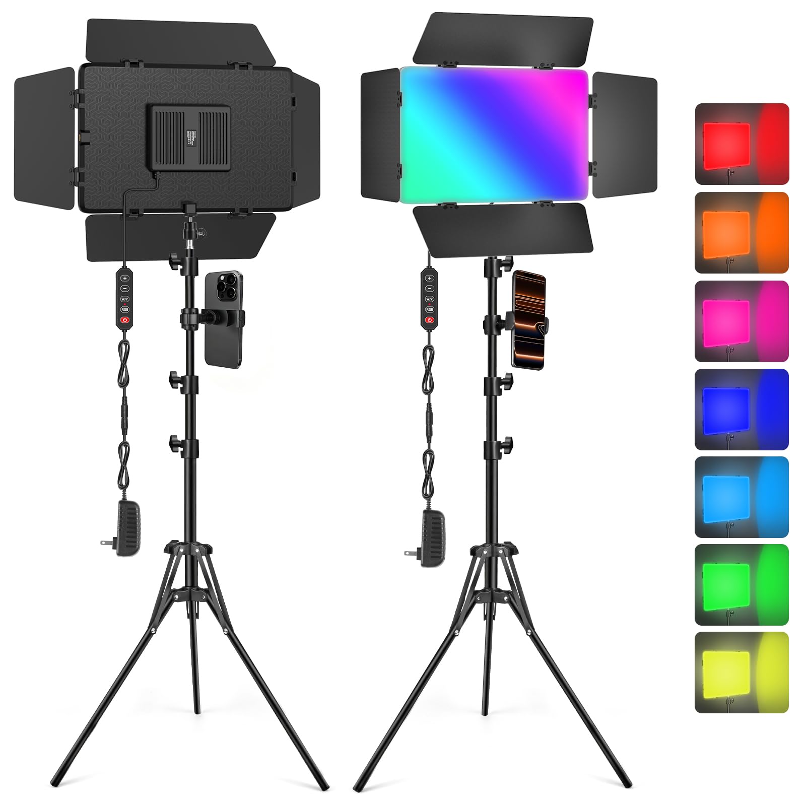Photo 1 of ***only one light*** Kewaiaa 2 Pack RGB LED Video Light with Barndoor, 2500K-8500K CRI 98+ Dimmable Bi-Color LED Studio Light Panel, 12 Effects Photography Lighting Kit for Video Recording Shooting Live Streaming Podcast