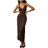 GORGLITTER Women's Backless House Bodycon Maxi Dress Wedding Guest Dress V Neck Textured Tank Cocktail Slimming Dresses