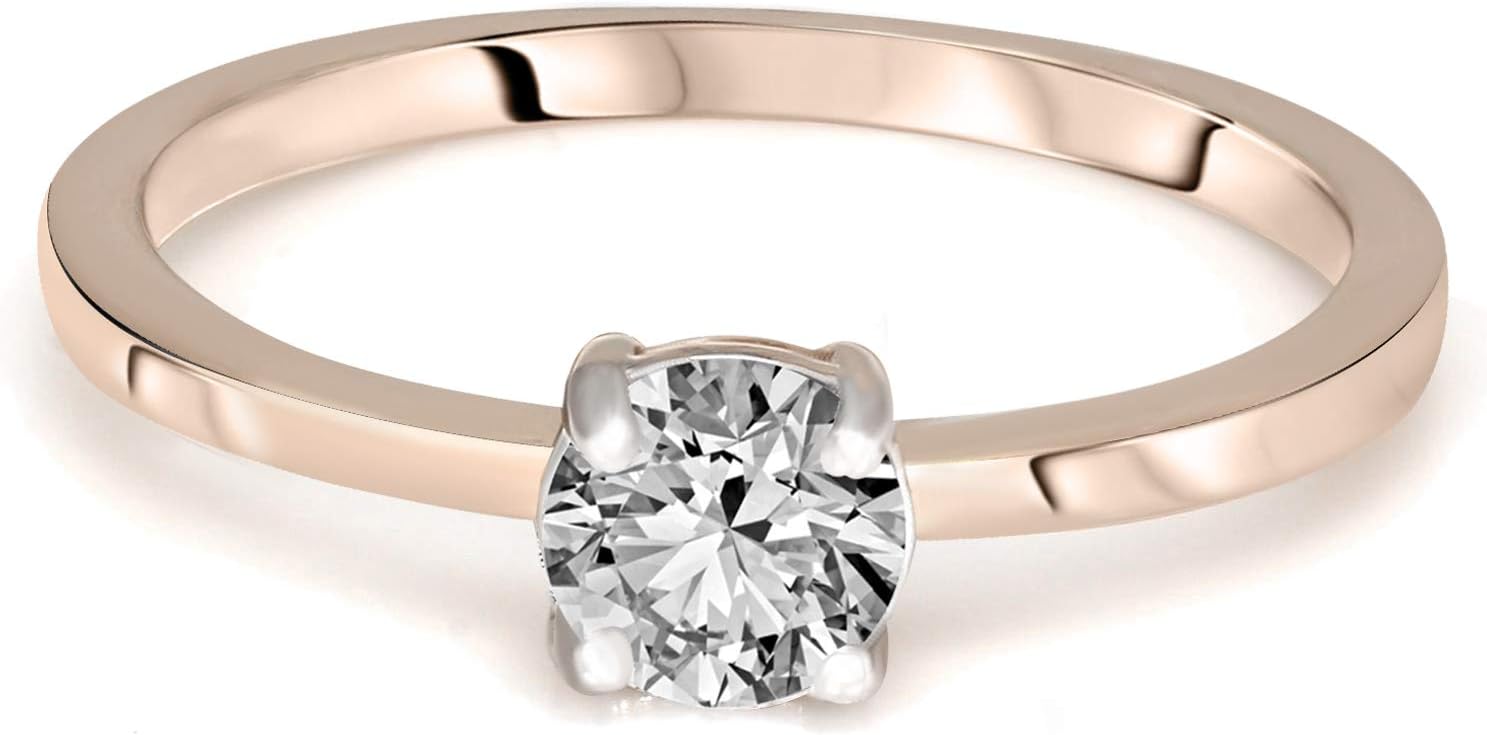 Natural Diamond Ring 1/2 cttw Solitaire Diamond Rings 14K Gold 100% Real Diamond Engagement Rings For Women (1/2 CTTW, HI Color, I1-I3 Clarity Diamond Jewelry For Women)