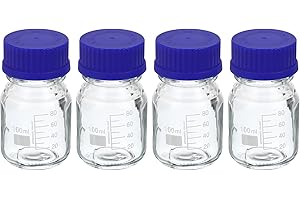 PATIKIL 100mL Reagent Media Bottle, 4Pcs Round Graduated Glass Storage Bottle Blue Screw Cap for Chemistry Lab Universities H