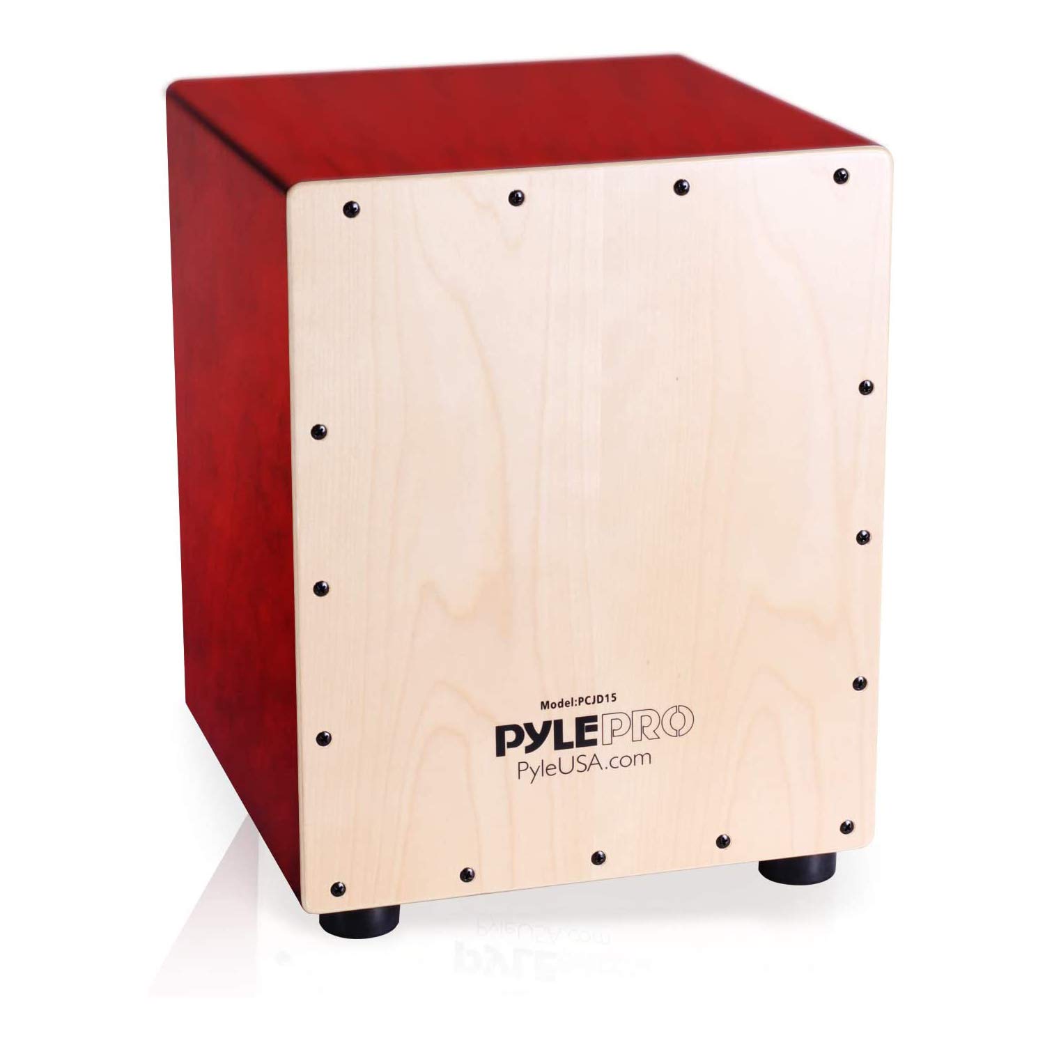 Pyle Stringed Jam Cajon, Handcrafted Birch Wood Percussion Box with Internal Guitar Strings, Compact & Lightweight Acoustic Drum, Anti-Vibration Feet, Brown (PCJD15)