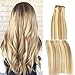 Vario Clip in Hair Extensions Human Hair Double Weft Brazilian Hair 18 Inch Mixed Bleach Blonde 7pcs 70g Set Silky Straight 100% Real Remy Human Hair Extensions Balayage Hair