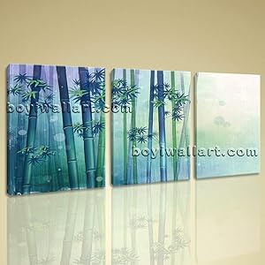 Large Modern Abstract Wall Art 3 Panels Bamboo Fengshui Zen Canvas Print Decor, Large Bamboo Wall Art, Living Room, Apple Green