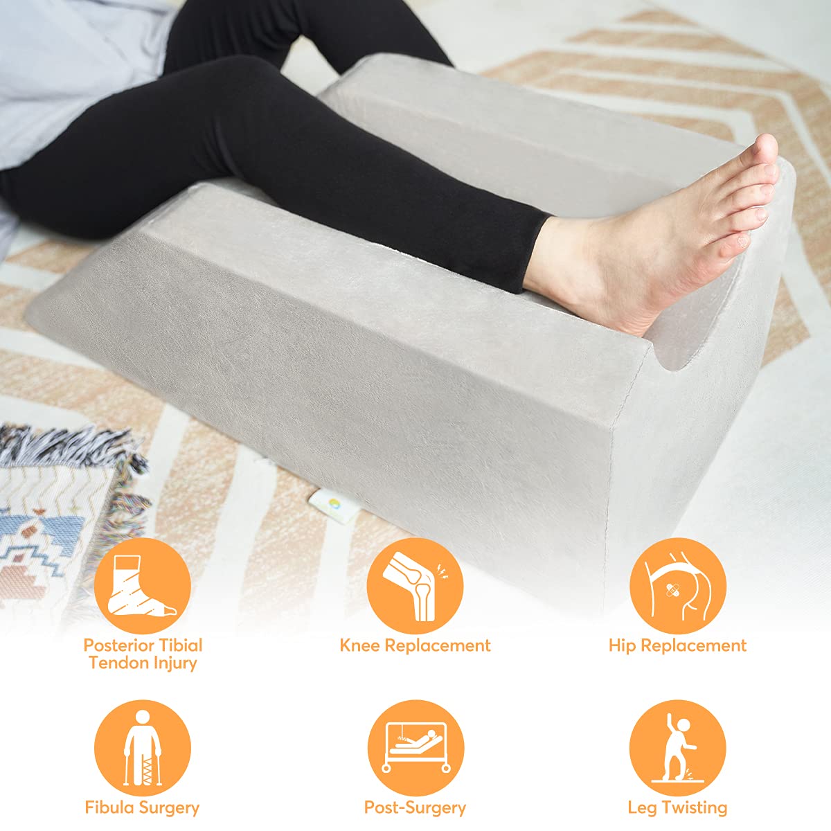 OasisSpace Leg Support and Elevation Pillow for Surgery, Swelling, Injury or Rest - Memory Foam Post Surgery Leg Pillow with Washable Cover- Improve Circulation