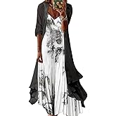 Women's Boho Floral Two-Piece Set Wedding Guest Maxi Dress Summer Cocktail Formal Dress with Chiffon Jacket