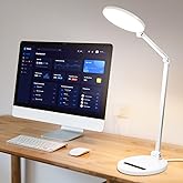LED Desk Lamp for Home Office, Eye-Caring Desk Light for Video Call, Dimmable 3 Color Temperature 10 Brightness Computer Light, Led Desk Light, Memory & Timer Func, Adjustable Flexible Swing Arm