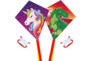 HONBO DIY Kite for Kids, Beginners Kite for Children, Wonderful Eddy Kite for 3 Years up, with 2x300cm Long Tails, Kite Handle, 60m String and Swivel incloud