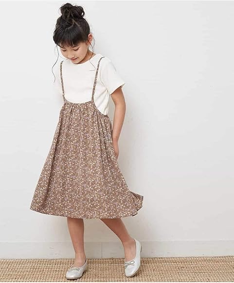 Amazon アーヴェヴェ A V V 100 130 フラワープリントキャミワンピース Web限定サイズ Kjehj 130 ベージュ ワンピース チュニック 通販