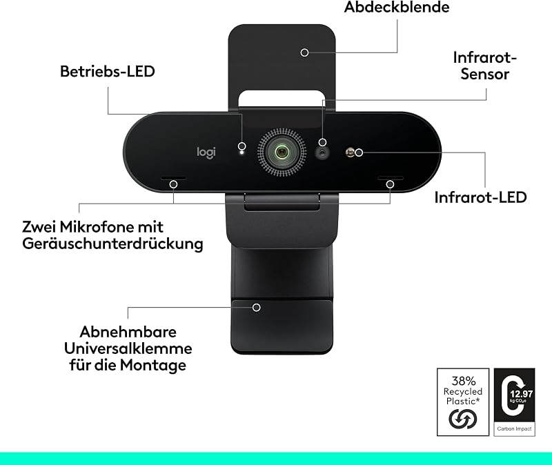 Brio 4K Webcam, Videogespräche, Mikrofon mit Geräuschunterdrückung