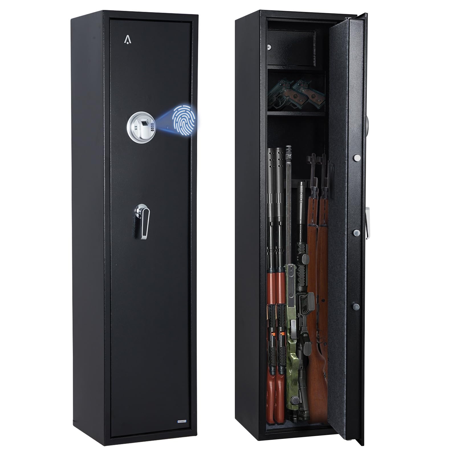 Photo 1 of **DIRT. SCRAPES**Biometric Fingerprint Gun Safe for 6-7 Rifles, Quick Access Rifle Security Cabinet with Digital Keypad & Emergency Keys, Large Steel Safe for Home with Removable Shelf & Pistol Rack