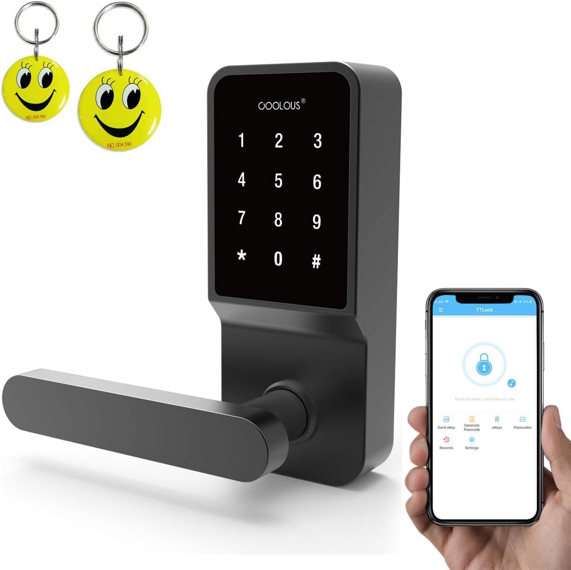 COOLOUS 2Gen Smart Lock Bluetooth Keyless Touchscreen Digital Door Lock Smart Deadbolt Fully Automatic (with Handle)