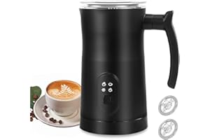 Electric Milk Frother, 4 in 1 Milk Steamer with Two Frothing Whisks, Saicefe 11.8oz/350ml Automatic Warm and Cold Foam Maker for Coffee, Latte, Cappuccino, Macchiato, Hot Chocolate (Black)