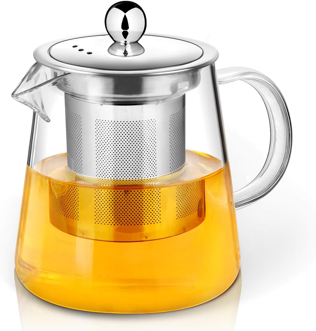Teapot, 350ml Glass Tea Pot with Infuser by AckMond, Microwavable and Stovetop Safe, Tea Strainer for Loose Leaf Tea and Blooming Tea, Perfect for one, Little teapot