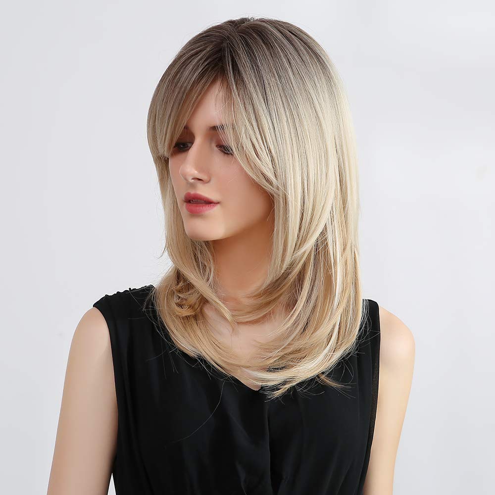 Amazon Com Ombre Blonde Wig With Bangs Synthetic Long Wavy Wigs