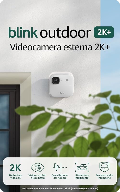 Videocamera esterna 2K+ Blink (ultimo modello) —videocamera di sicurezza smart senza fili, risoluzione video 2K, modulo di sincronizzazione di base non incluso, solo videocamera supplementare, bianco