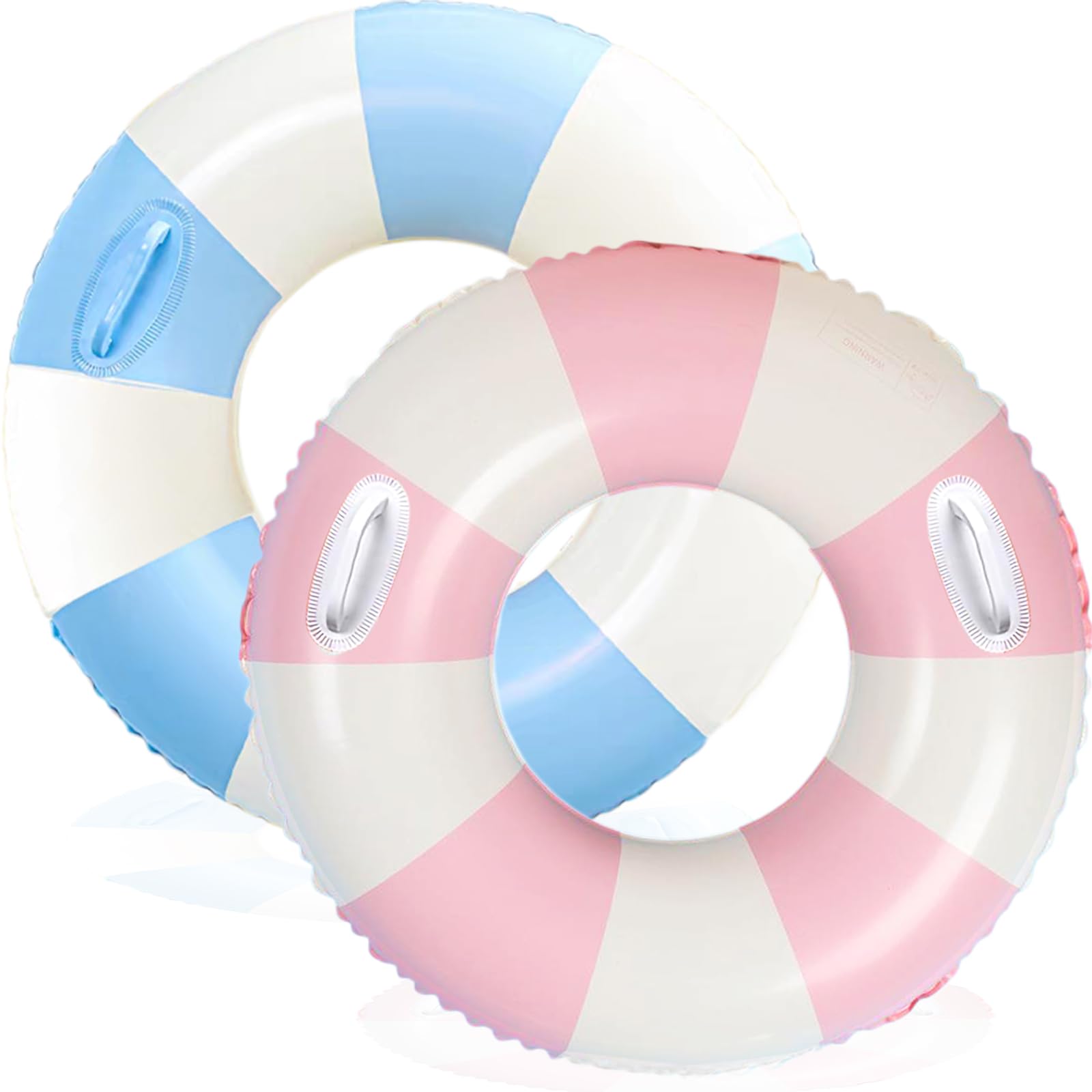 Photo 1 of 43 inch Inflatable Pool Floats for Adults- 2 Pack Blue Pink Striped Floaties Pool Tubes Swim Rings with Handles Inflatable Pool Float for Swimming Pool Party Lake Beach Adults (Blue and Pink, 120)