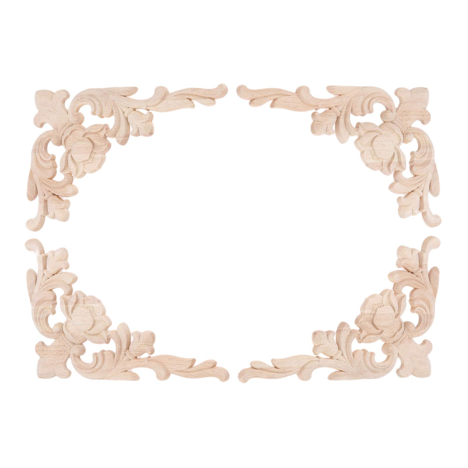 MUXSAM 4pcs Oak Wood Carved Corner Decals, DIY Furniture Decor, 20*14cm