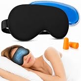 Yuningo Cooling Sleep Mask with Mulberry Silk Surface &amp; Removable Gel Pack | Cooling eye mask for sleeping; mulberry silk surface, adjustable strap and light-blocking design; includes earplugs and pouch