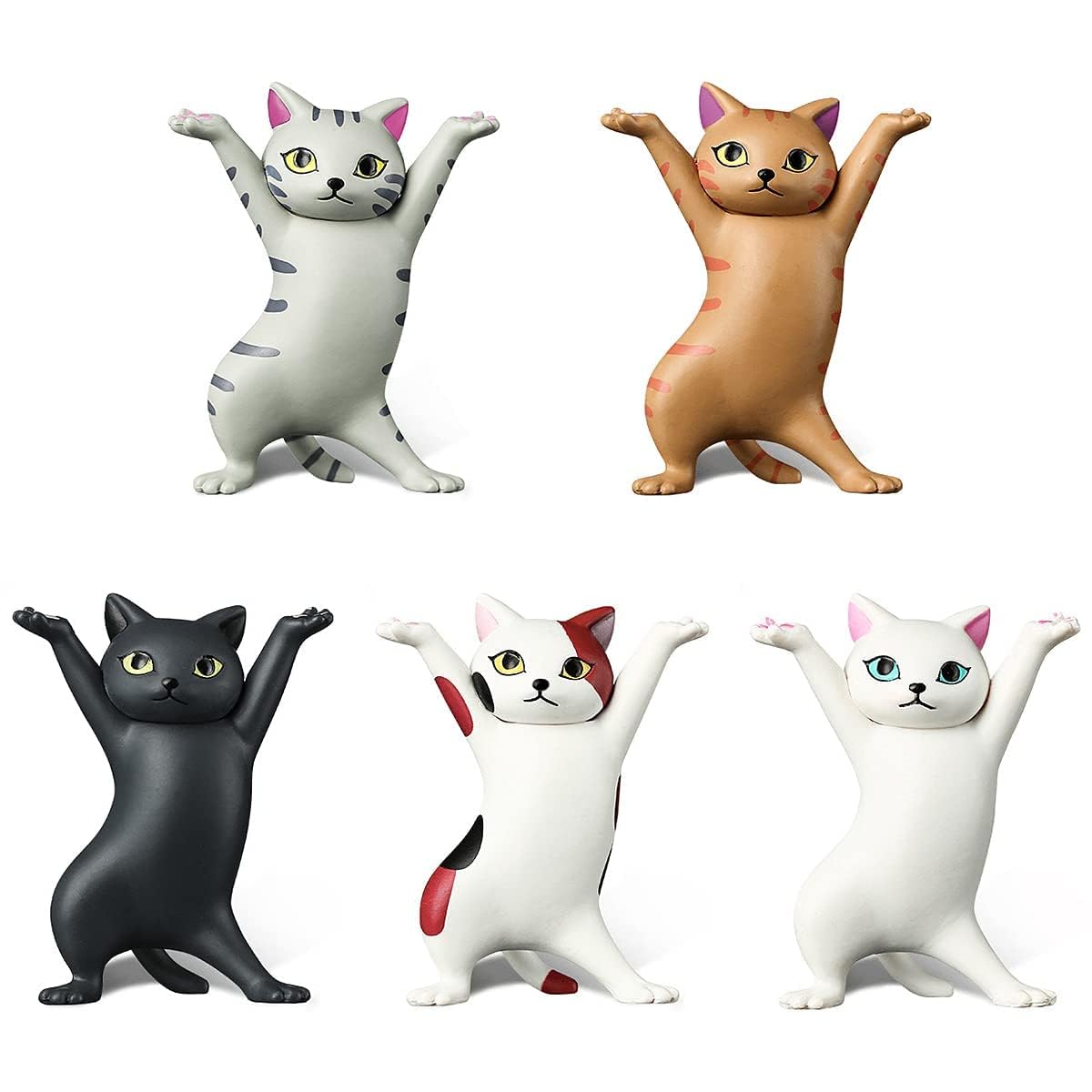 Jagowa 5PCS Pets Cat Pencil Holder Dancing Cats Holder Creative Interesting Home Decoration Ornaments