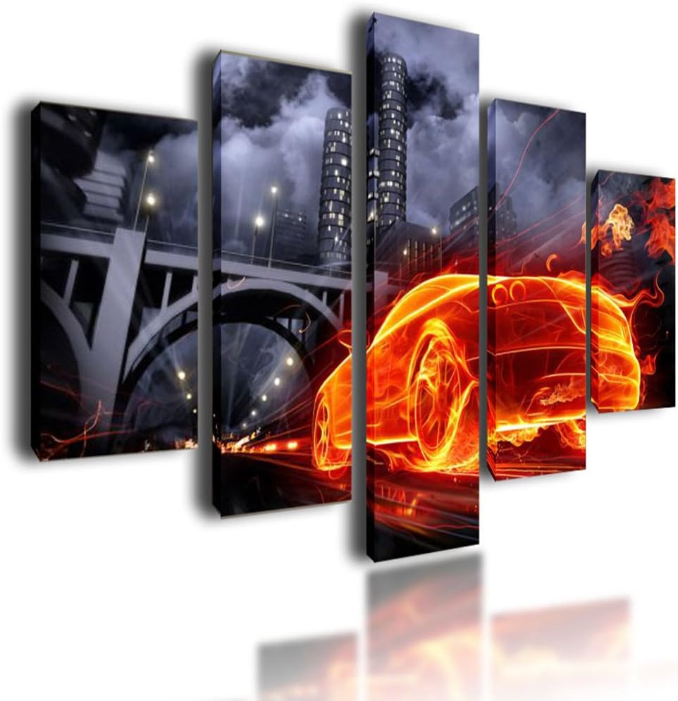Extra Large Sepatare Canvas Wall Art Picture Split Multi Panel Set Living Room Framed Modular Image Fire Car 100cm x 70cm 1515
