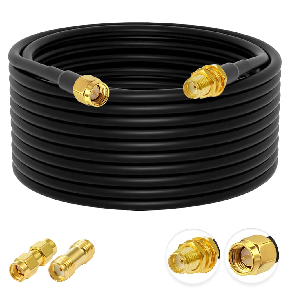 Vecys Cable SMA Male to Female Bulkhead RG58 32.8ft /10M RF Coaxial Cable + 2pcs SMA Adapters Kits for Router Antenna Signal Enhancer Wireless Adapter