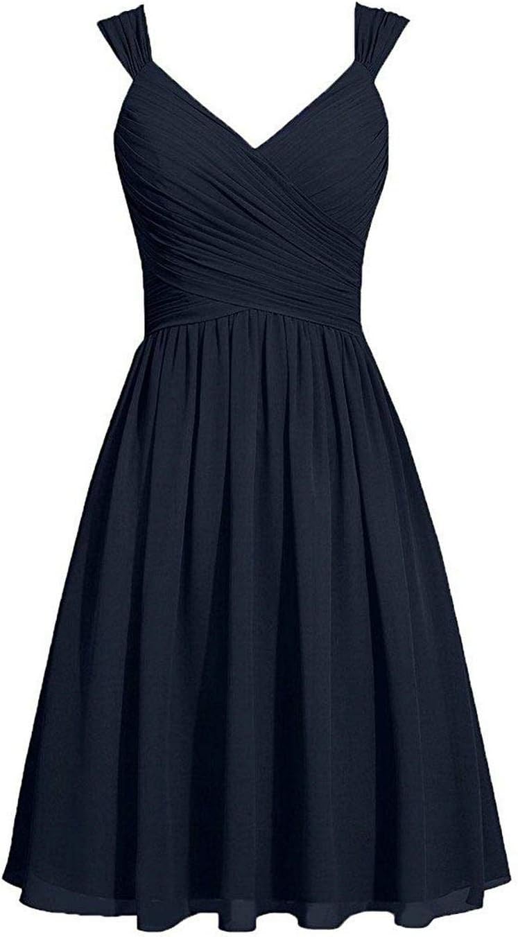HUINI Women's Bridesmaid Dresses Short Prom Party Gowns V-Neck Chiffon with Bowknot Sashes
