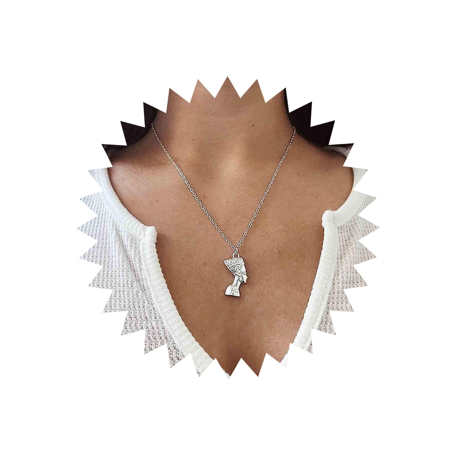 TseenYi Pharaoh Queen Pendant Necklace Silver Nefertiti Egyptian Chain Necklace Choker Pharaoh Head necklace Jewelry for Women and Girls (Silver)