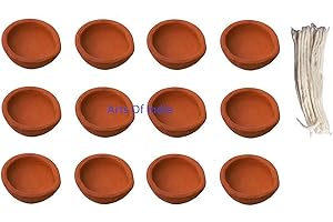 ARTS OF CREATION Art of Creation 12 Pack of Traditional/Indian Hand Crafted with Earthen Clay Oil Lamps/Diyas/Deepak for Gifts/Decorations/Festivals/Temples