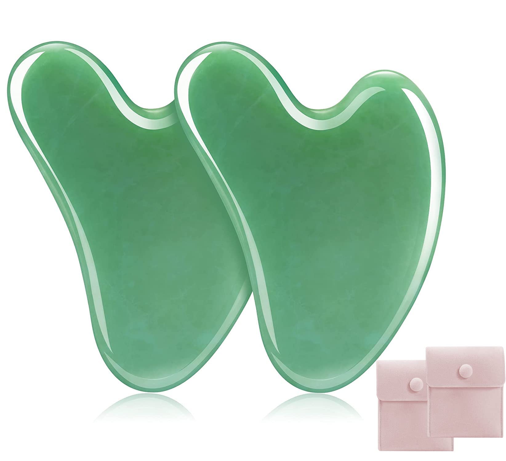 Gua Sha Facial Tools, Jade Gua Sha Stones Massage Scraping for Physical Therapy and SPA Acupuncture Therapy Used for Face, Eyes, Neck and Body (Green 2 Pcs)