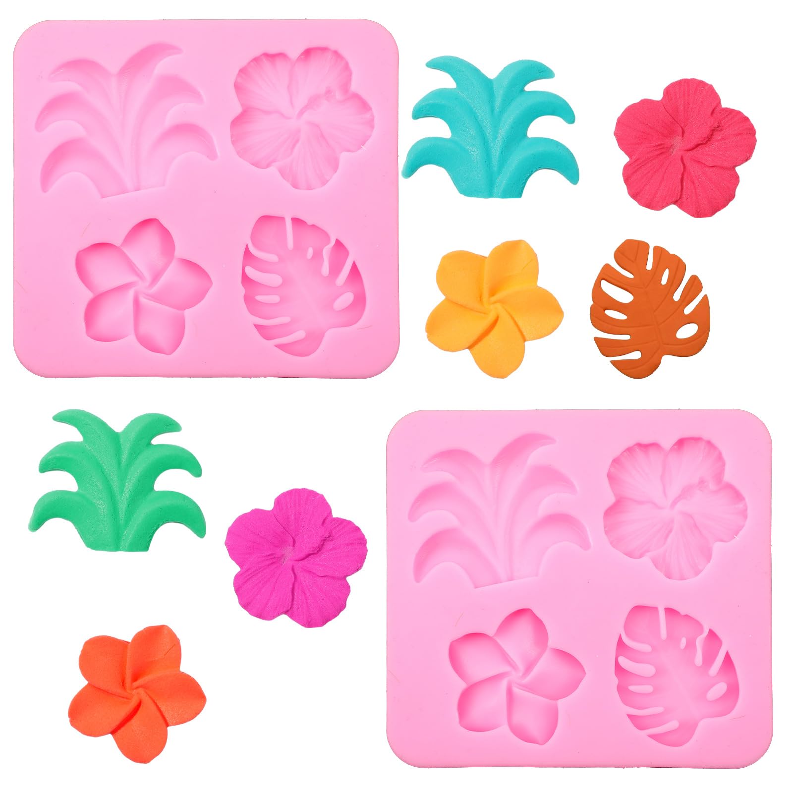 Photo 1 of 2 Pcs Flower Fondant Mold Silicone Chocolate Candy Mold Tropical Flowers Monstera Leaves Plumeria Hibiscus Leaf Molds For Diy Cupcake Topper Birthday Cake Dessert Decoration Baking