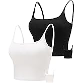 Chilylori Seamless Sports Bra Cropped Tank Top with Adjustable Straps Workout Tops Ribbed Sports Bra for Women 2 Pack
