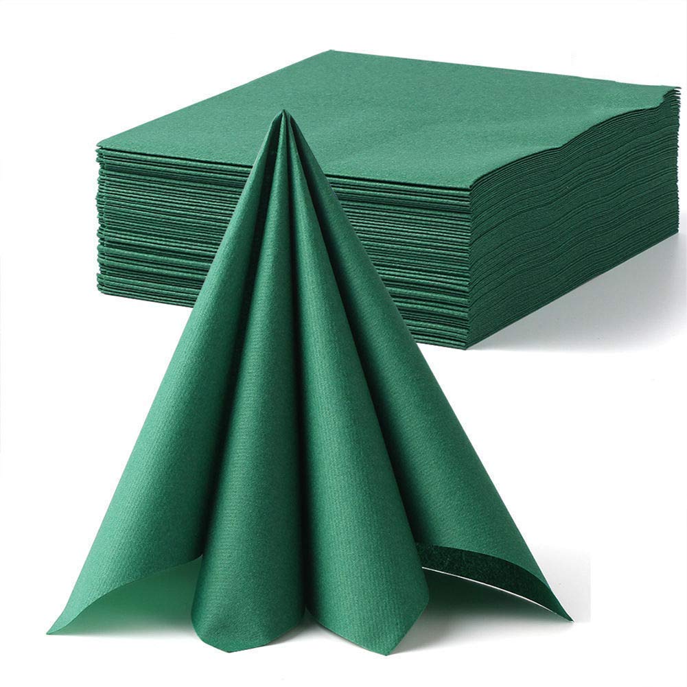 LEKOCH 50 PCS Dark Green Luxury Large Disposable Paper Napkins, Linen Feel Wedding Napkins, Christmas Napkins
