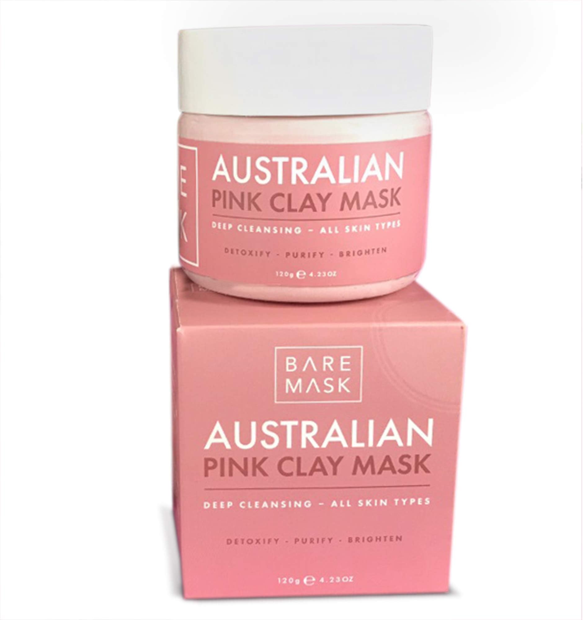 Bare Mask Australian Pink Clay Mask , Pink Clay with Rosemary, Rosewater & Vitamins, Detox Mask, pink clay mask 4.23oz