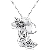 Midir&Etain Western Necklace 925 Sterling Silver Turquoise Pendant Highland Cow/Cow Skull/Hat/Tag/Cactus/Boot Cowgirl Country Jewelry for Women Men