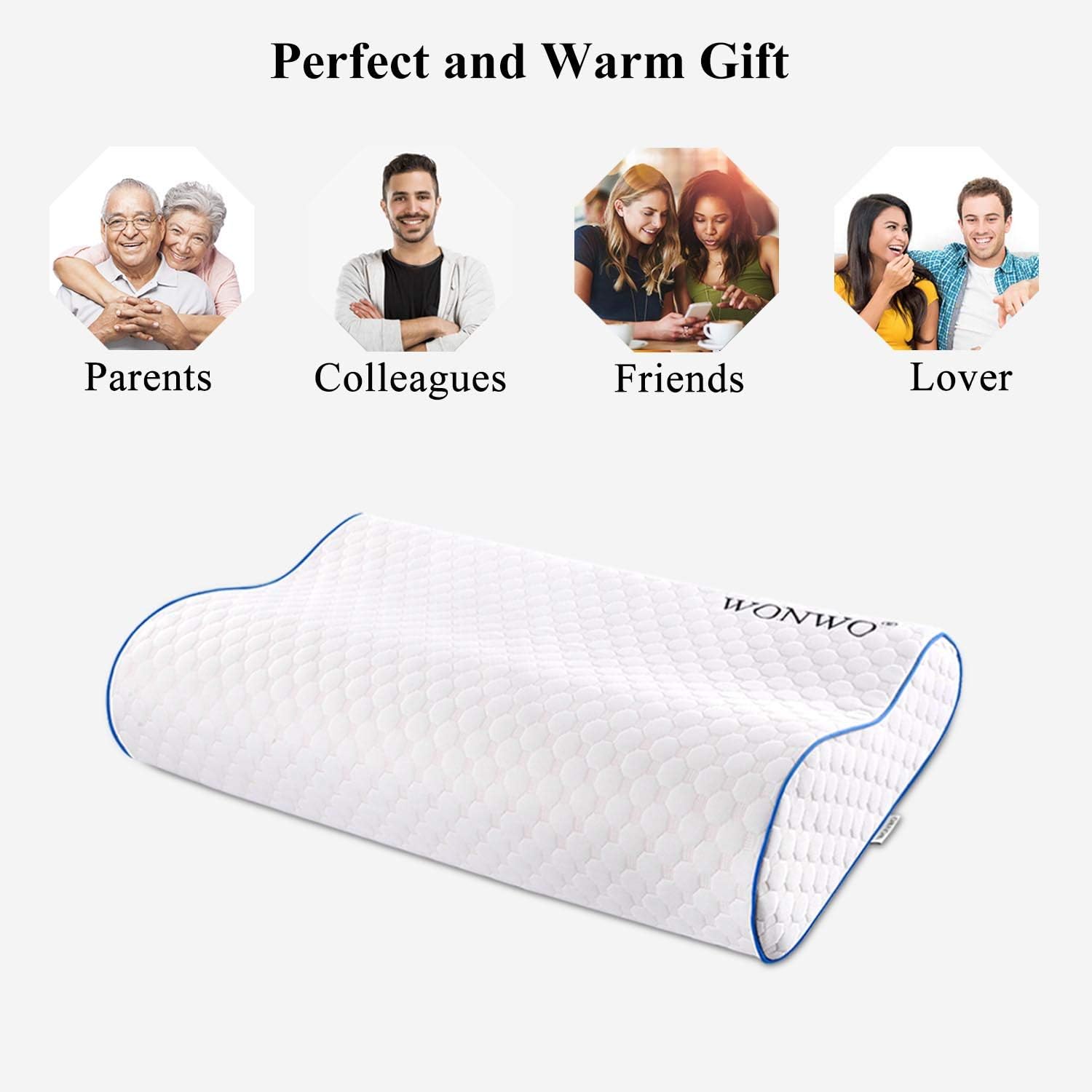 Wonwo Memory Foam Pillow, Ergonomic Contour Cervical Massage Deep Sleep Neck Support Bed Pillow with Removable Washable Cover, CertiPUR-US (Standard Size): Home & Kitchen