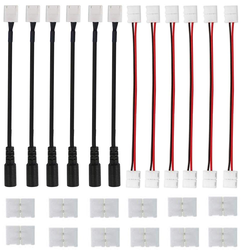 RUNCCI-YUN 8mm 2pin 3528 2835 LED Connector,5.5mm x 2.1mm LED DC Power Supply Connector×6，LED Strip Connectors 2 pin×12