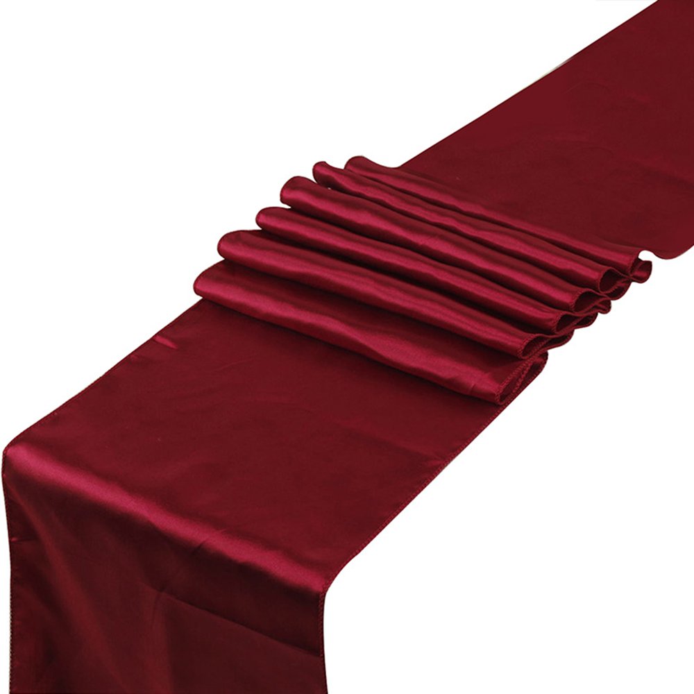 RayLineDo® Pack of 10 12'' X 108'' Satin Table Runners for Wedding Party Banquet Table Party Bridal Decoration in Wine