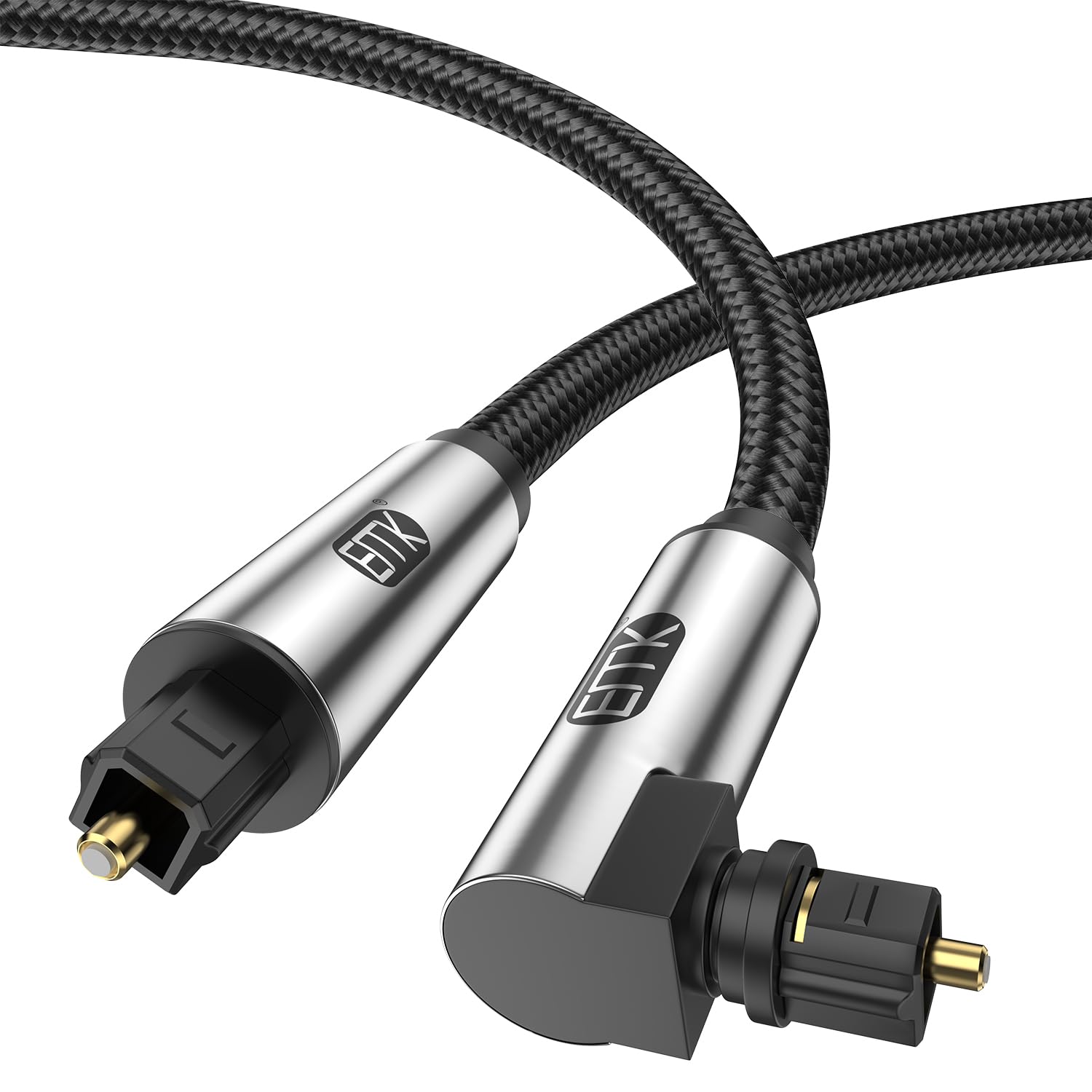 Photo 1 of EMK 90 Degree Optical Cable 360 Degree Free-Rotating Fiber Optic Cable Toslink Male to Male Cable for Home Theater, Soundbar, Gaming Console, Speaker(10FT/3M)