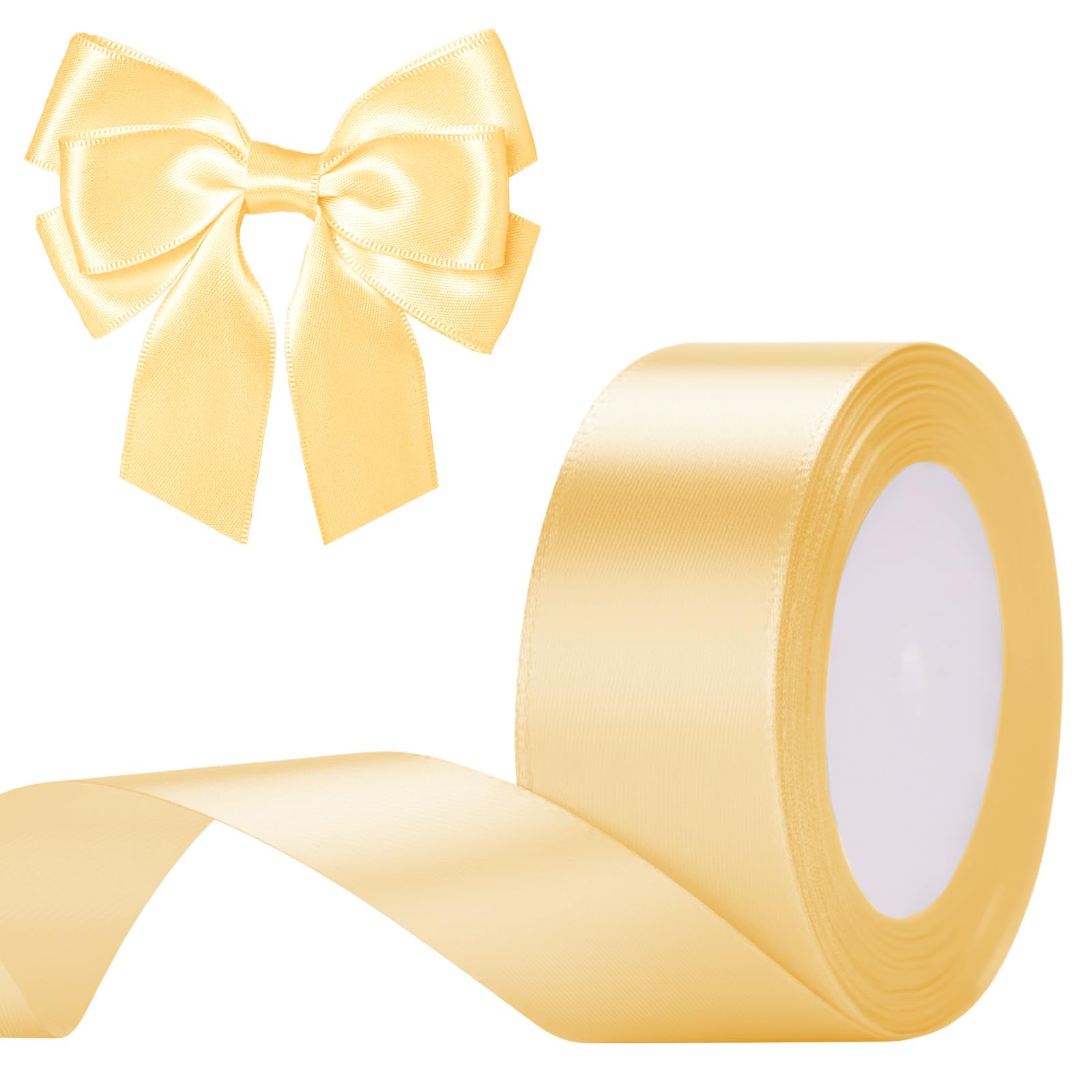 G2PLUS Champagne Gold Satin Ribbons, 40mm Gift Wrap Ribbon, 22M Ribbons for Gift Wrapping, Christmas Day Decorative Ribbon, Wide Fabric Ribbon, Gift Wrapping Ribbon for Crafting, Wedding Party Deco